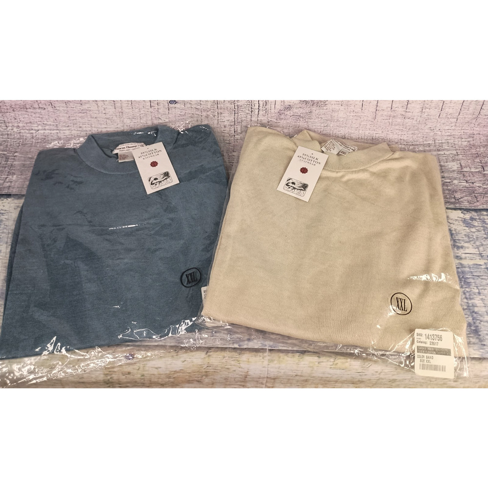 2 Norm Thompson Mock Neck Sweaters Sand Blue Silk Cotton Light Men’s Sz XXL NWT